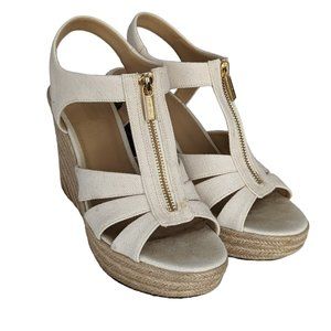 Michael Kors Platform Wedge Heel Sandal Gold Zip Cream 8